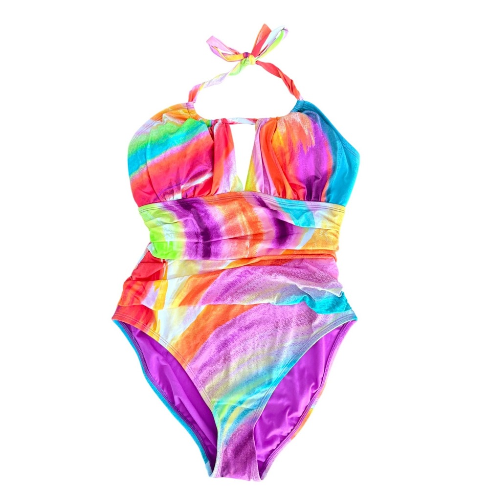Bleu Rod Beattie Womens Multi Color Abstract Halter One Piece Swimsuit Sie 8